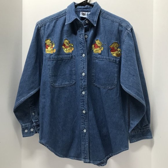 Disney Tops - The Disney Store Winnie the Pooh Embroidered Blue Denim Button-Down Shirt